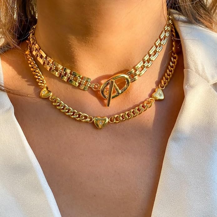 Natural Freshwater Baroque Pearl Necklace 14K Gold Plated Dainty Choker Necklace for Women Girls Snake Chain/Cuban Link/Paperclip/Ball Beaded Chain/Tennis Chain Fashion Jewelry for Gift