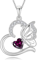 Butterfly Necklace for Women 925 Sterling Silver Heart Pendant Birthstones Jewelry Gift