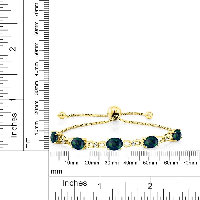 Gem Stone King 7X5MM Oval Cut Gemstone Birthstone and Accent Lab Grown Diamond Tennis Bracelet For Women In 18K Yellow Gold Plated Silver | Adjustable Bolo Bracelet For Women | Easy-On Easy-Off