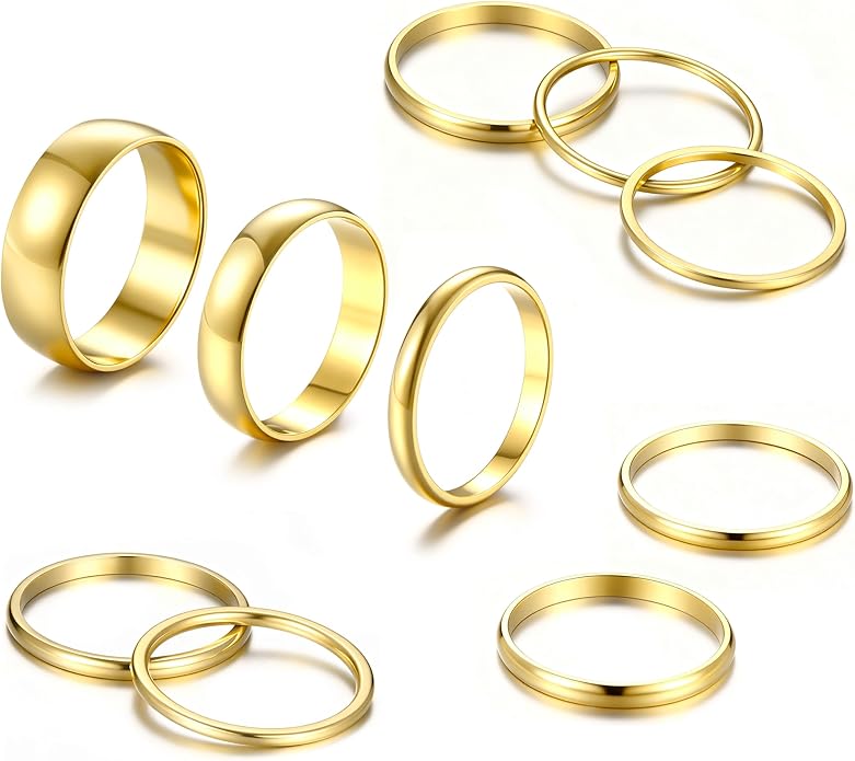HAIAISO Silver Rings for Women Non Tarnish Stainless Steel Rings Set Dainty Gold Band Ring Stack Simple Stackable Thumb Pinky Ring for Multiple Size