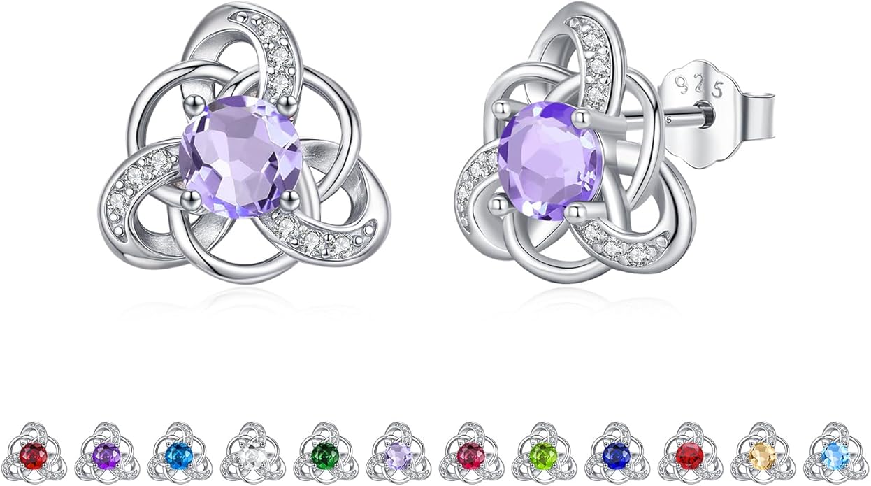 MEDWISE 925 Sterling Silver Birthstone Stud Earrings for Women Birthday Jewelry Gifts for Daughter Mother Women Valentines Day Gifts for Her