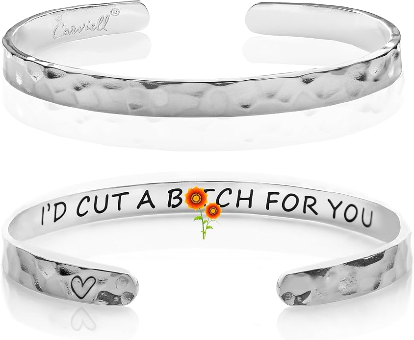 Carviell Engraved Cuff Bracelets for Women – Inspirational, Friendship, Love, Mom, Daughter, Sister, Christian, Graduation, Memorial & Wedding Gifts – 80+ Phrases – Stainless Steel, Gift-Ready