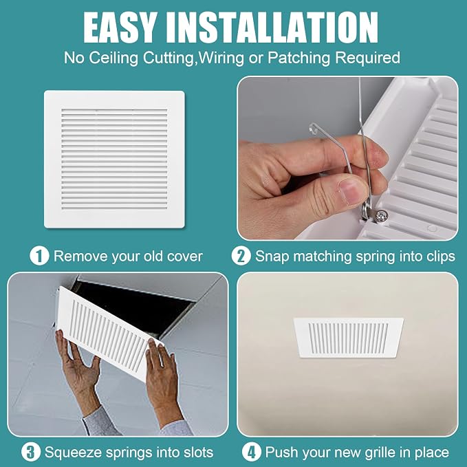 (1-Pack 12" BP90 Spring Bathroom Exhaust Fan Cover 12-1/4" x12" Vent Cover - Image 4