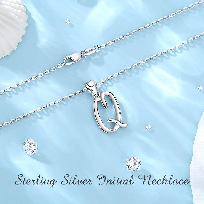 EUDORA Sterling Silver Initial Necklaces for Women, Classic 26 Letter Neckless Gifts for Girls, Sister, Mother Daughter, 18 inch Chain