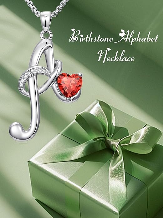 Valentines Day Gifts for Women Alphabet A to Z Initial Birthstone Pendant Necklaces for Women - 18k White Gold Plated Personalized Name Jewelry Valentine Mothers Day Birthday Gifts for Women Her Girlfriend