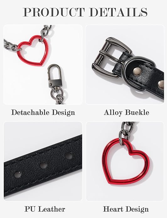 FEOYA Heart Choker Necklace for Women Hearts O-Ring Slip Chain Adjustable Punk Leather for Valentine Cosplay Gift