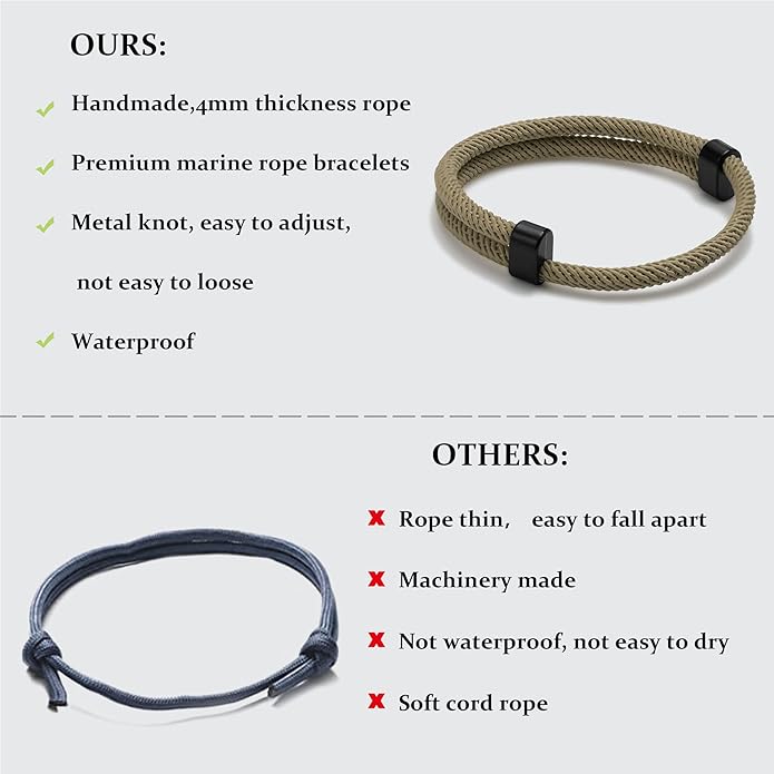 TempBeau Nautical Braided Rope Bracelets Set - 6 Pcs Adjustable Braided Cord Bracelet, Handmade Navy Marine String Bracelet with Metal Knot, Men Women Braided Bracelets Gifts