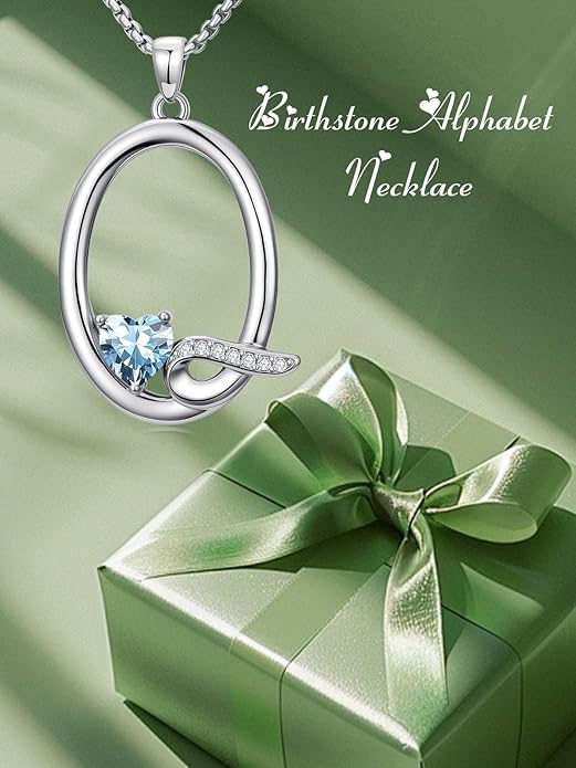 Valentines Day Gifts for Women Alphabet A to Z Initial Birthstone Pendant Necklaces for Women - 18k White Gold Plated Personalized Name Jewelry Valentine Mothers Day Birthday Gifts for Women Her Girlfriend
