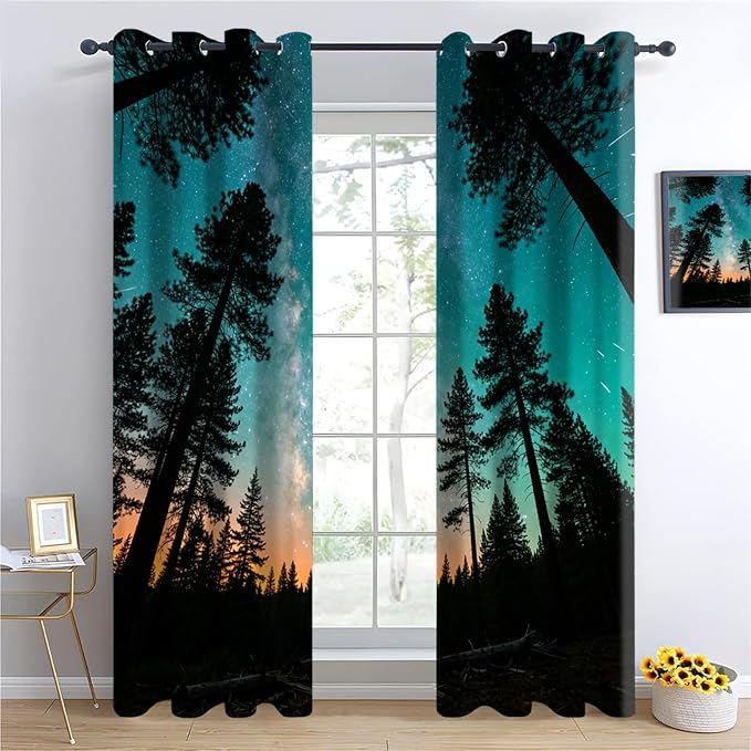 Forest Curtains for Bedroom Living Room, Milky Way Meteor Blackout Curtains - Image 3
