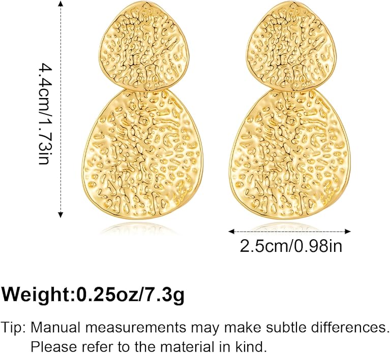 YUJIE Gold Statement Earrings for Women 18K Gold Plated Hammered Textured Earrings Bold Dangle Geometric Earring Trendy Jewelry