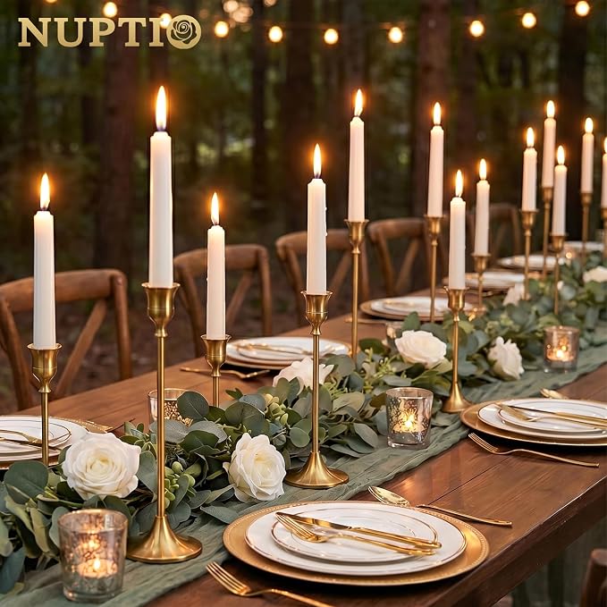 NUPTIO Gold Candlestick Holders Bulk: Solid Aluminum Set of 15 | Brass Candle - Image 3