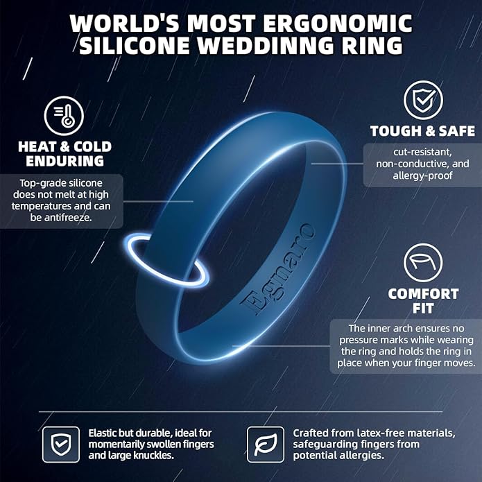Egnaro Silicone Rings for Her, Rubber Wedding bands for Him, Breathable Engagement thin Unisex Design, Variety Multipack 1-7