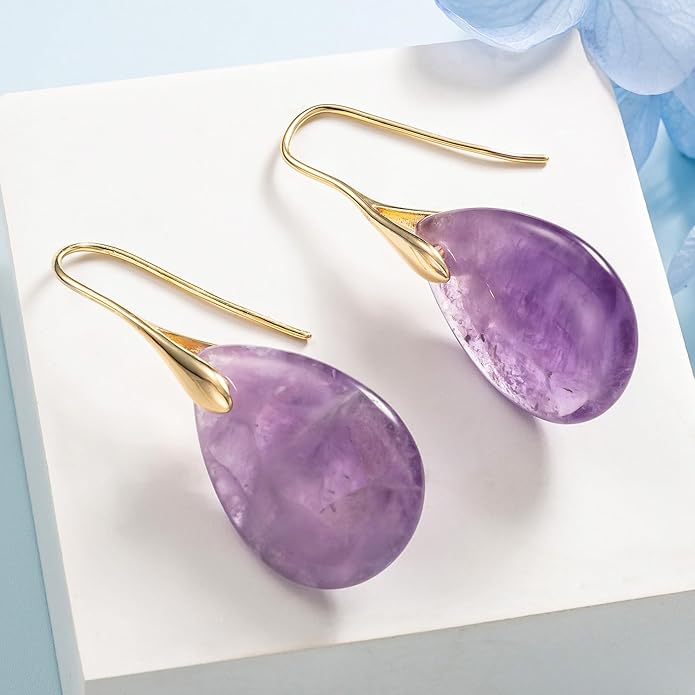SELOVO Agate Teardrop Stone Grey Drop Earrings Fishhook Dangle Earrings for Women