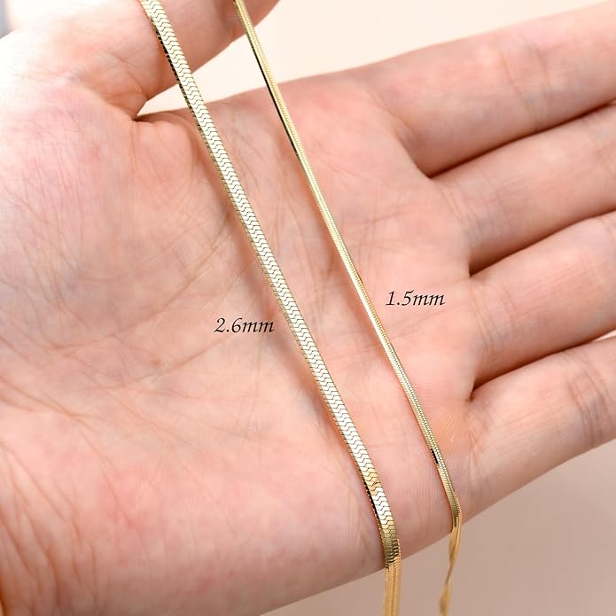 14K Yellow Gold 6-13 Inch 1.2mm-3.2mm Chain Bracelet Anklet for Women, Cuban Link Curb/Rope/Paper Clip/Round Snake/Herringbone/Bead/Water Wave, Thin Gold Chain Bracelet Durable Strong Real 14k Gold Chain Bracelet Anklet