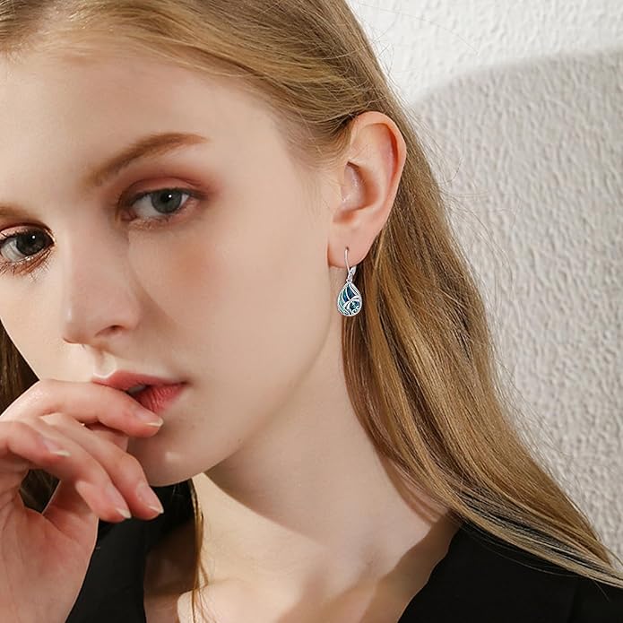 Animal Earrings 925 Sterling Silver Abalone Shell Dangle Drop Earrings Leverback Earrings Cute Animal Jewelry Gifts for Women Girlfriend