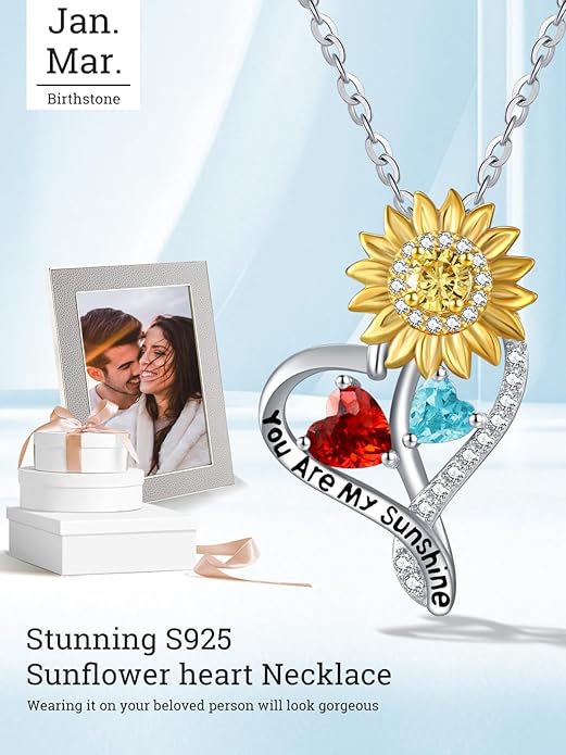 Valentine's Day Gifts for Wife 925 Sterling Silver Double Birthstone Pendant Necklaces I Love You for Always and Forever Necklace Anniversary Birthday Gifts for Wife Girlfriend Mom Her