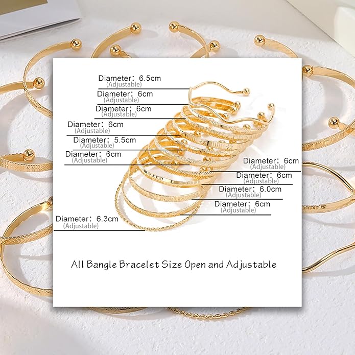 17IF Gold Bangle Bracelet For Women, 14k Multilayer Charm Textured Stackable Bracelets Boho Indian Chunky Cuff Fashion Jewelry Gift