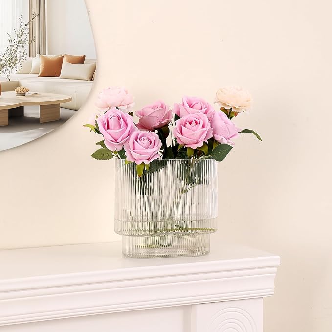 Ribbed Vase, Fluted Glass Vase for Flowers, Modern Vases for Living Room - Image 5