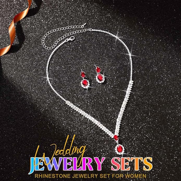 Aukmla Rhinestone Wedding Jewelry Sets Bridal Necklaces and Earring Set Prom Jewelry for Brides and Women