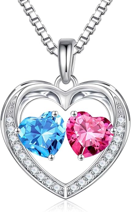 Iefil Valentines Day Gifts for Her - 925 Sterling Silver Heart Birthstone Necklace, Anniversary Birthday Gifts for Women Wife Girlfriend Mom Her