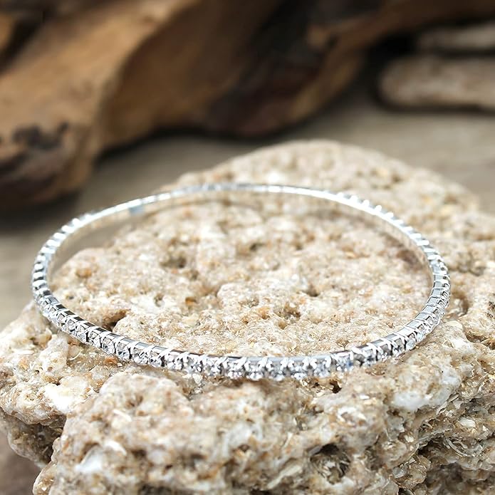 BESHEEK Sparkly Glass Rhinestone Square Artisan Beaded Stretch Anklet | Handmade Hypoallergenic Beach Gala Wedding Style Jewelry