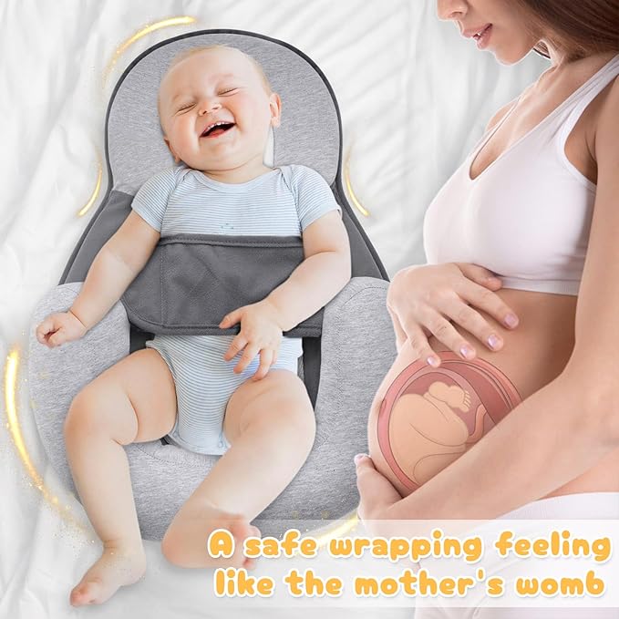 Baby Lounger Pillow with Safety Straps Ergonomic Support Cushion Reflux Breastfeeding Pillow, Adjustable, Removable Cover, Feeding Support