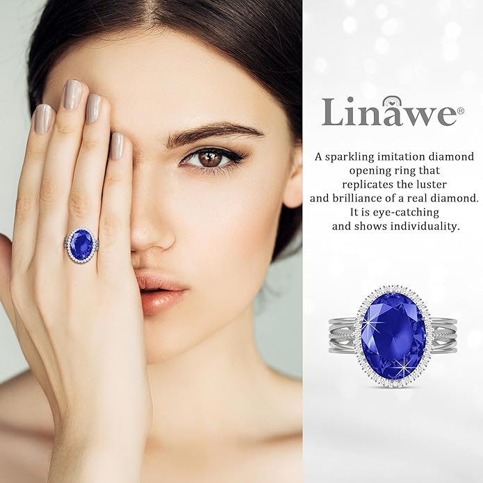 Linawe Birthstone Chunky Adjustable Rings for Women, Gold/Silver/Rose Gold Statement Rings, Imitation Diamond Fake Gemstone Crystal Cocktail Ring, Cubic Zirconia Costume Jewelry