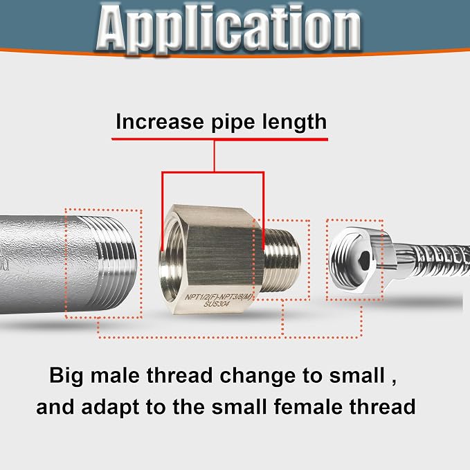 1/4" Female to 1/8" Male NPT Reducer Adapter, 304 Stainless Steel Reducing Pipe - Image 7