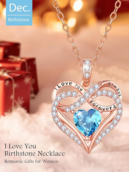 Infinity Rose Gold Valentines Heart Birthstone Necklace for Women,I Love You Always and Forever Jewelry,Valentines Anniversary Birthday Gifts for Her Wife Mom Grandma Daughter