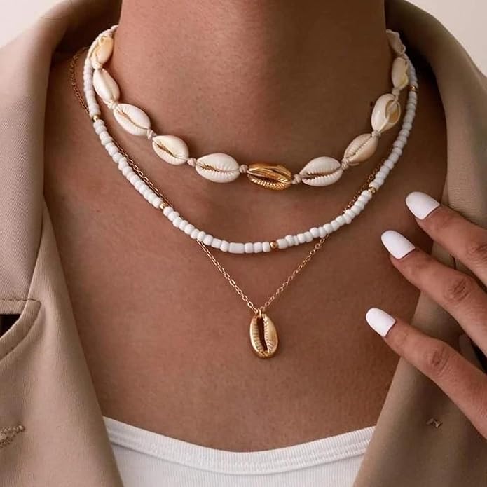 Nackiy Handmade Sea Shell Necklace for Women Summer Adjustable Natural Shell Collar Necklace