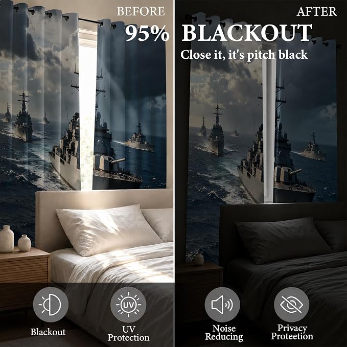 Naval Warships Blackout Curtains 52 x 72 Inch Length Set of 2 | Ocean - Image 5