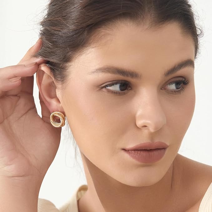 Knot Link Earrings for Women Circle Studs Chunky Geometric Drop Dangle Earrings for Women