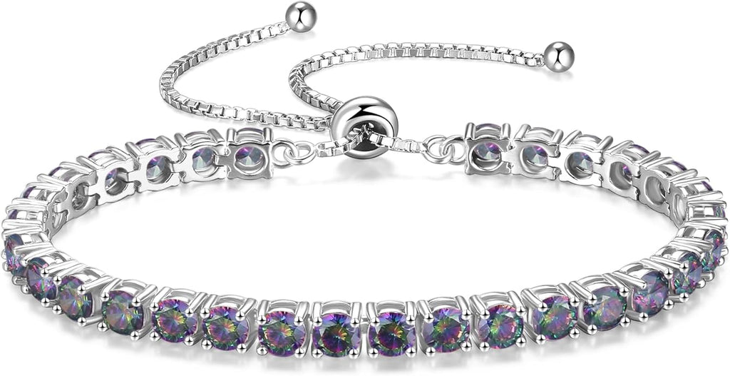 FANCIME Birthstone Bracelet Jewelry for Women Sterling Silver Tennis Bracelet Classic Bolo Adjustable Chain Fine Jewelry Anniversary Birthday Gifts for Women Mom Wife Her