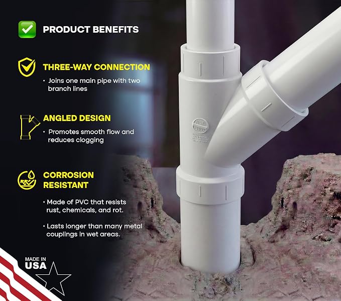 SUPPLYGIANT™ 2" x 2" x 1-1/2" PVC DWV Wye Reducing Hub – White PVC Drain - Image 5