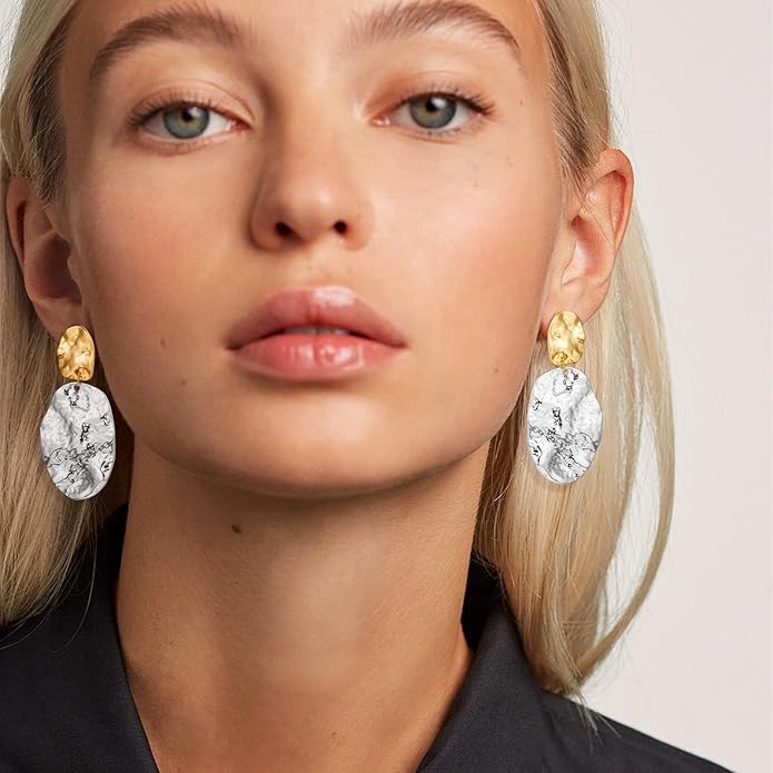 Chunky Gold Earrings for Women - Hammered Gold Plated Dangle Drop Jewelry Gifts