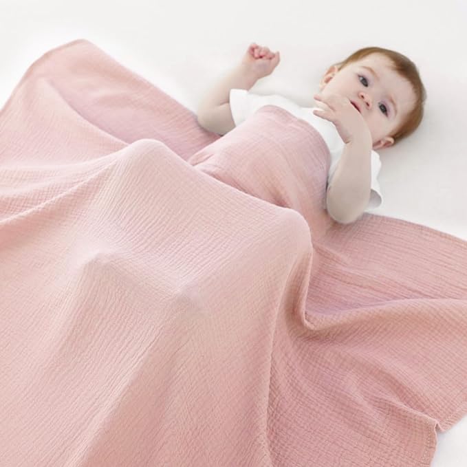 Muslin Swaddle Blankets for Newborns, 2 Pack Large 40 x 40 Inches, 100% Cotton Receiving Blankets, Soft and Breathable Baby Swaddles, Baby Essentials for Girls, Shower Gift, Floral and Pink