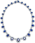 Elegant Vintage Estate-Inspired Bridal Jewelry Set - 5 CTW Oval Crown Halo Statement Necklace & Chandelier Earrings with AAA Cubic Zirconia CZ Simulated Gemstones, Silver Plated, for Women