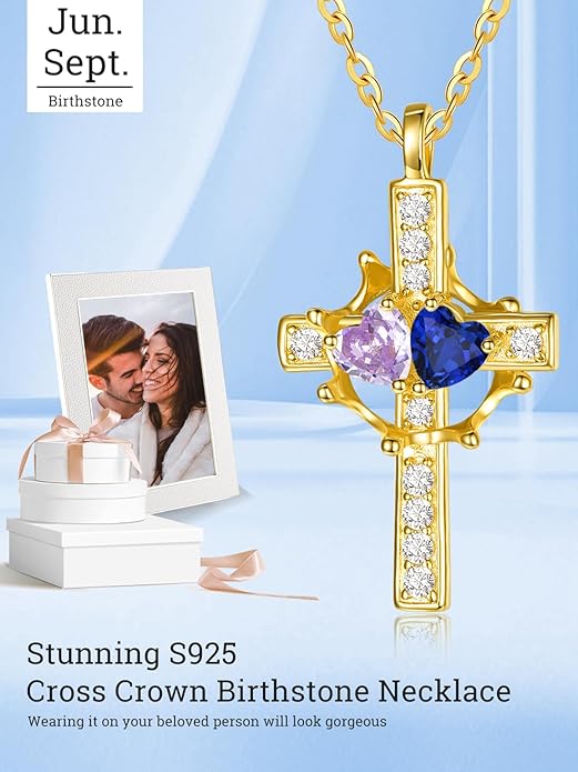Valentine's Day Gifts for Wife 925 Sterling Silver Double Birthstone Pendant Necklaces I Love You for Always and Forever Necklace Anniversary Birthday Gifts for Wife Girlfriend Mom Her