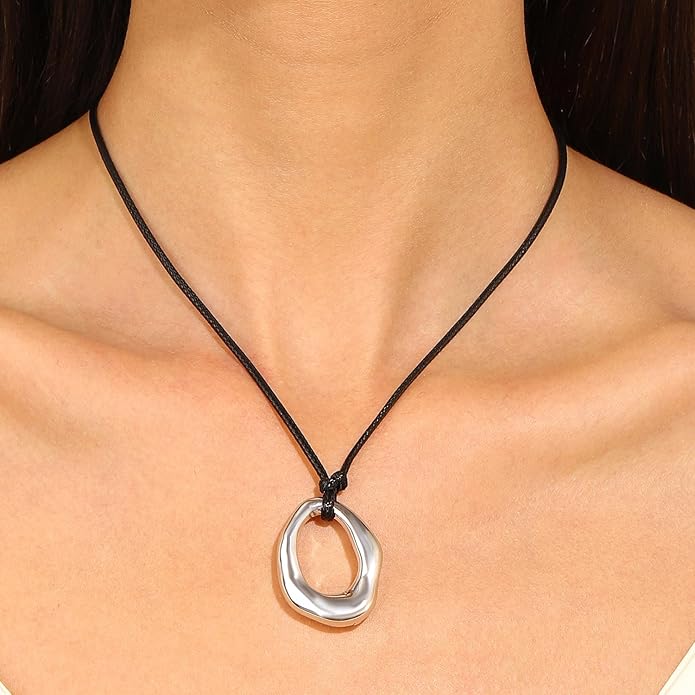 PLOUTOS Statement Modern Geometric Hollow Square Pendant Rope Chain Necklace for Women Bold Fashion Layering Collarbone Jewelry Party Wear Accessory