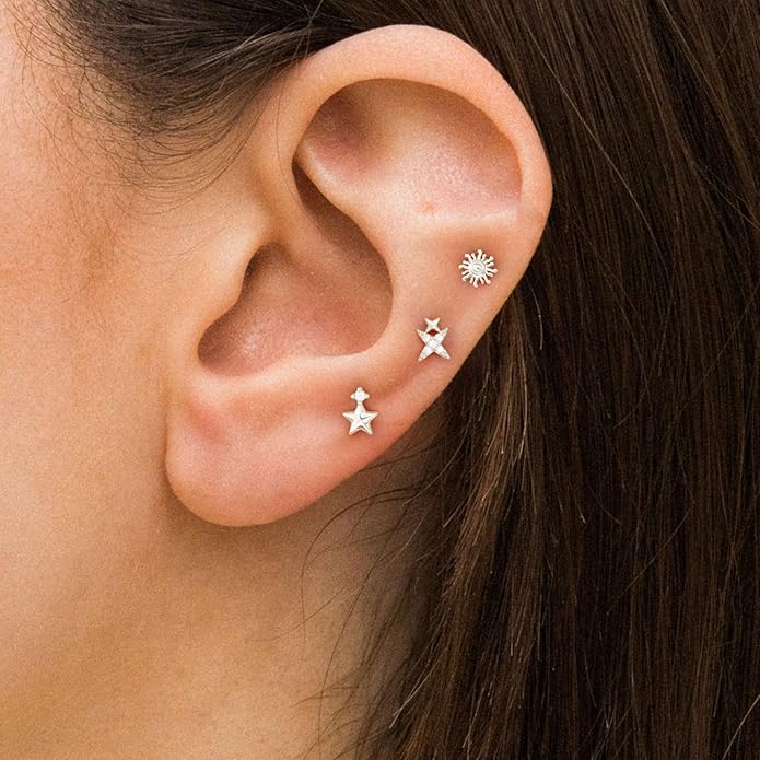 VRIUA 20G Tiny Flat Back Earrings for Women - 14K Gold/Silver Plated Small Flat Back Stud Earrings Hypoallergenic Cartilage Helix Piercing Jewelry