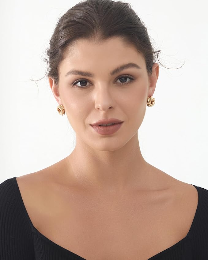 Chunky Knot Link Circle Earrings for Women Geometric Drop Dangle Earrings Studs Trendy
