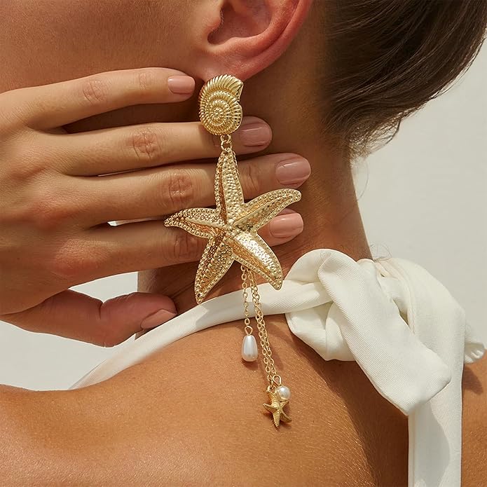 Gold Starfish Earrings for Women Trendy Dainty Starfish Statement Stud Earrings Hypoallergenic Summer Beach Ocean Coastal Jewelry