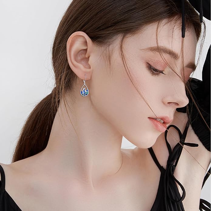 925 Sterling Silver Wave Leverback Dangle Earrings Enamel Leverback Earring Jewelry for Women Birthday Gifts
