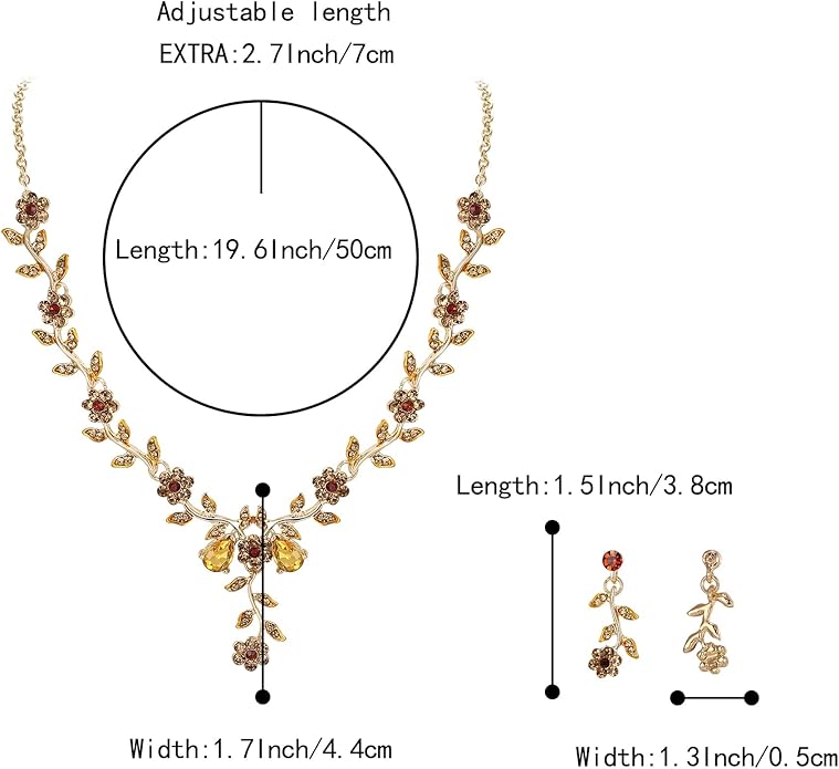 BriLove Women's Wedding Jewelry Leaf Cluster Flower Crystal Dangle Earrings Pendant Necklace Set for Bridal