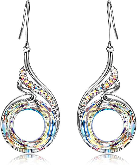 Kate Lynn "Rise From the Ashes" Phoenix Earrings, Sterling Silver Dangle Earrings with Crystals from Austria, Birthday Gift with Jewelry Box, Symbol of Luck and Renewal