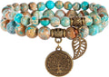 Bivei Natural Semi Precious Gemstone beads bracelet for women - Life Tree and Leaf Charm Energy Reiki Crystal Stretch Bracelets