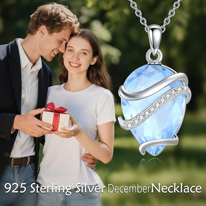 Birthstone Necklace for Women Sterling Silver Teardrop Pendant Necklace Birthday Jewelry Gift for Women