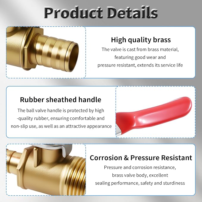 2 Pcs Brass Ball Valve, 10mm x 3/8 Inch, Male NPT | Full Port Shut Off Valve - Image 4