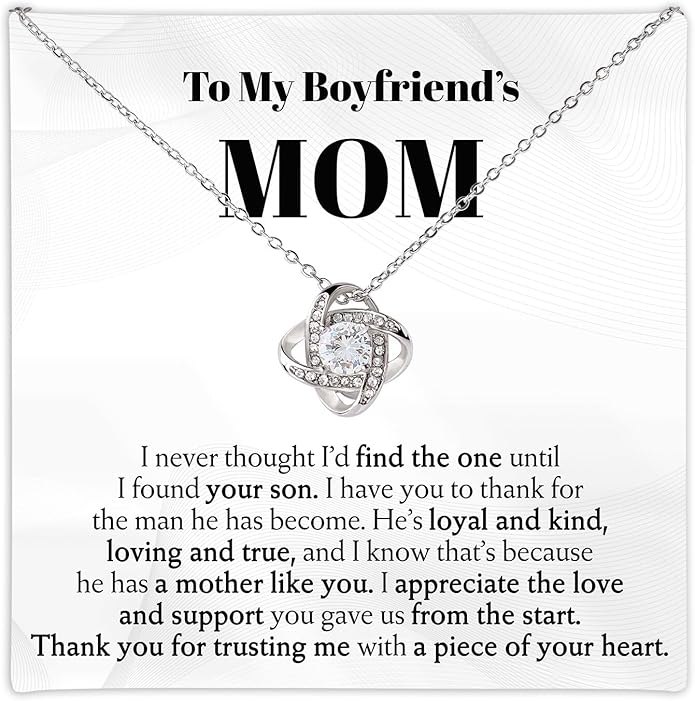 To My Boyfriend's Mom Love Knot Necklace, Elegant Jewelry Gift From Girlfriend, Meaningful Mothers Day Surprise, Birthday Christmas Keepsake With Heartfelt Message