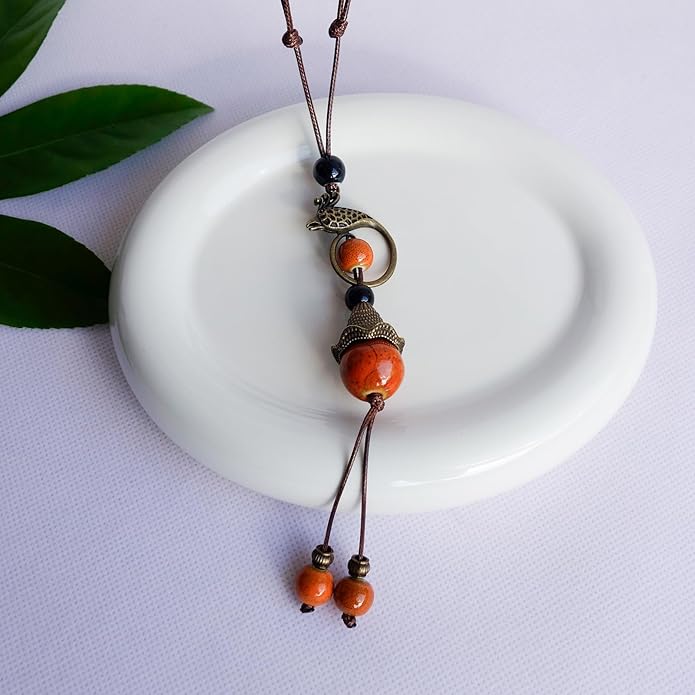 Boho Style Colorful Ceramic Bead Strand Necklace Adjustable Bohemian Jewelry Gift for Women, Fashion Clothing Matching Necklace